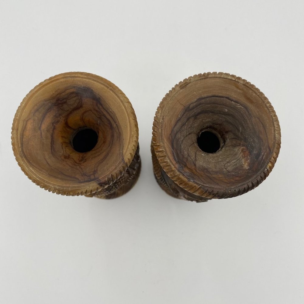 Lot of 2 Vintage Hand Carved Olive Wood Vase Camel Palm Tree Animal Plant Israel - Picture 5 of 9